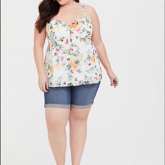 CLEARANCE Torrid Ivory Chiffon Floral Cami Top - Picture 2 of 6